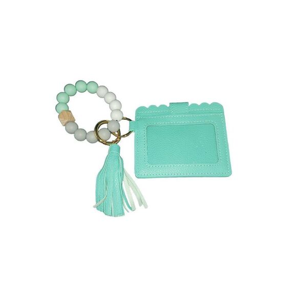 Keychain With Card Holder Beaded Bracelet Keychain Key Chain Tassel -Teal - Picture 2 of 2